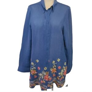 Anthropologie Fig & Flower, Large embroidered Button down Tunic Top